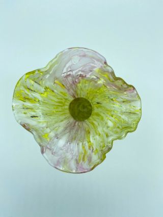 Vintage Fenton Art Glass Wheat Vase Pink/Yellow Swirl 3