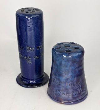 Baron Barnstaple Motto Ware Pottery Hatpin Holder In Blue Glaze X2