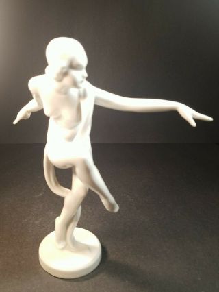 Herend Art Deco Nude Ballerina Girl,  White Porcelain Figurine