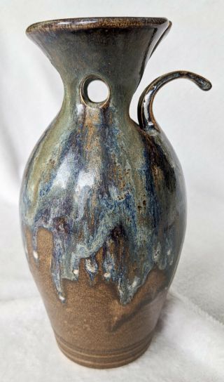Studio Art Pottery Vase Drip Glaze Signed Nulton Hand Thrown 10” Euc