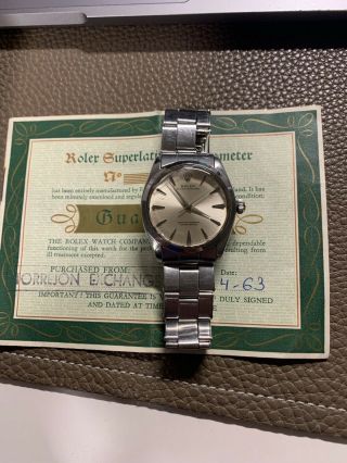 Vintage Rolex Oyster Perpetual 1002 Automatic Silver Dial Watch 34mm With Papers
