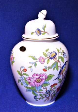 Aynsley Bone China England Birds & Florals Pembroke 9 " H Large Oak Vase W Lid