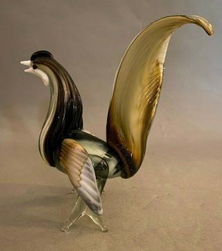 Vintage Mexican Hand Blown Glass Rooster Cockerel Figurine W Long Tail