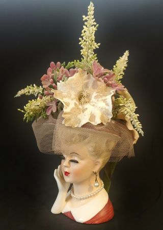 Vintage Napco Porcelain Lady Head Vase Blonde Updo With Florals C 5046