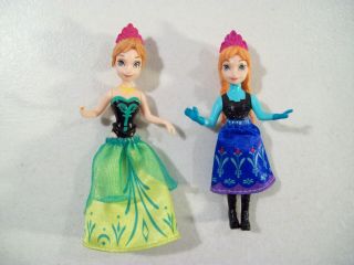 2 Disney Little Kingdom Frozen Princess Anna Polly Pocket Size Dolls
