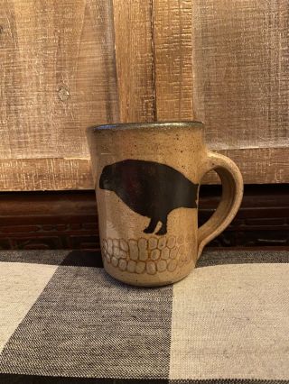 Htf Monroe Salt Pottery Mug Crow On Corn Maine 4” Raven - Blackbird Ex Cond