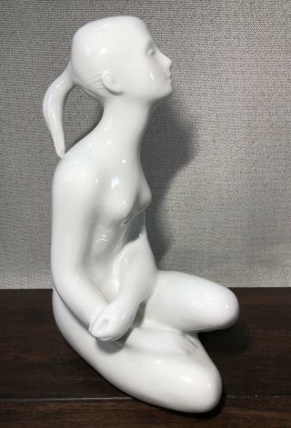 9” Vintage Royal Dux Bohemia Chech Porcelain White Sitting Nude Woman Figurine