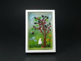 Fused Art Glass Spring Scene Panel In A Wooden Frame Ooak By O 