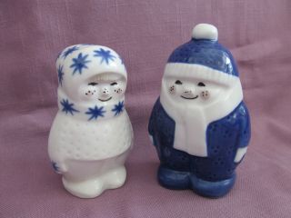 Porsgrund Norway Winter Boy Girl Blue & White Porcelain Figure Figurines