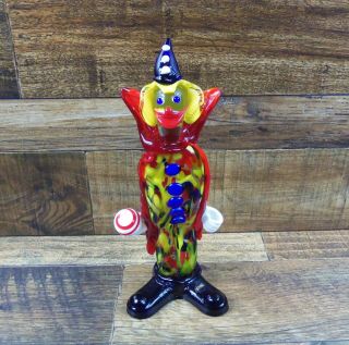 Vintage Murano Glass Clown With Ball 11 " Tall Hand Blown With Sticker