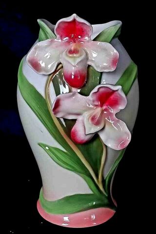 Franz Porcelain Vase W Attached Iris Blossoms William Ho