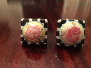 Mackenzie Childs Square Knob Drawer Pulls - Set Of 2.  Black/white/pink