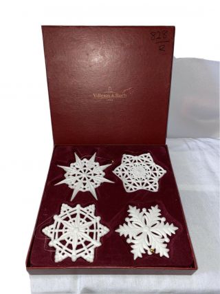 Villeroy & Boch Snowflake Christmas Ornaments Motive Set Of 4 White Porcelain