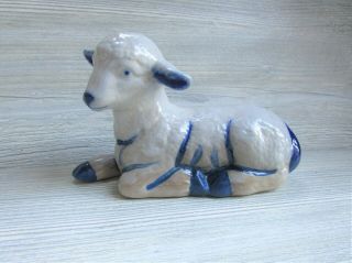Vintage Eldreth Pottery Salt Glaze Lamb Sheep Cobalt Blue Grey Signed 7 " Long