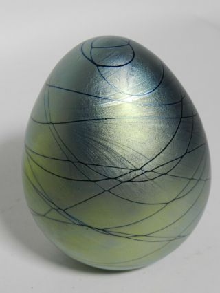 Stephen Maslach Art Glass Iridescent Egg Shaped Paperweight Signed 5 - 1/2 " Vt3127