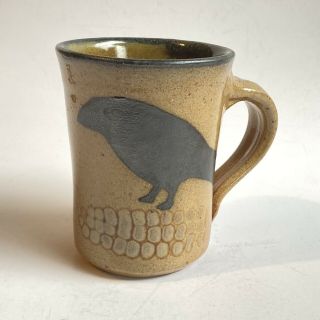For Only Jaw_3317: 1 Monroe Salt Pottery Crow On Corn Mug Maine 4” Mug