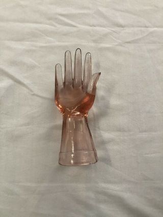 Pink Glass Hand Jewelry Ring Holder Display Stand Depression Glass Vintage Heavy