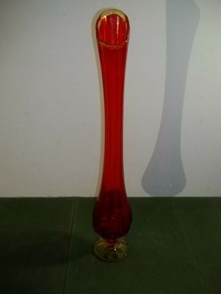 Vintage Mcm Viking Amberina Blown Swung Glass Vase 23” Red Gold Mid Century