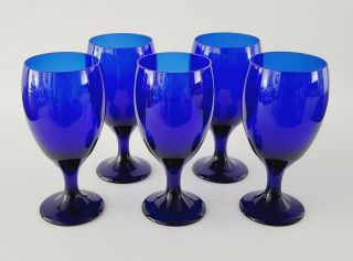 Vintage Cobalt Blue Stemmed Wine Ice Tea Water Goblets 7 " Set Of (5)