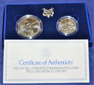 1993 - S Bill Of Rights 2 - Coin Commemorative Set - $1 Dollar & $0.  50 Half,  Unc