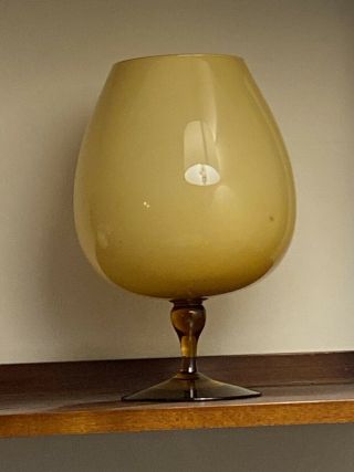 Vtg Mcm Empoli Optic Amber Glass Large Brandy Snifter Vasepedestal Stem 60’s 11 "