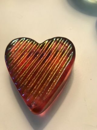 Vintage Robert Held Iridescent Red Art Glass Heart Paperweight Signed Rhag