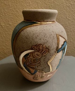 Southwest Pottery Gina Arrighetti 22k Gold Trim Vase