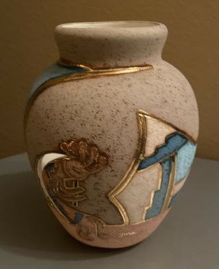 Southwest Pottery Gina Arrighetti 22k Gold Trim Vase 2