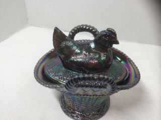 LG Wright Carnival Glass Hen On Nest 1977 Candy Dish Signed & Numbered Levay 2