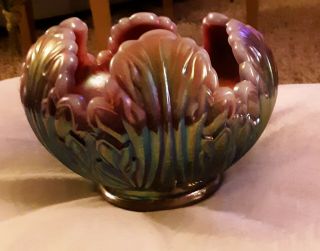 Fenton Purple Opalescent Lotus Candle Holder,  Rose Bowl Vase