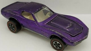 Custom Corvette - Purple W/white Int 1968 Us Vintage Hot Wheels Redline