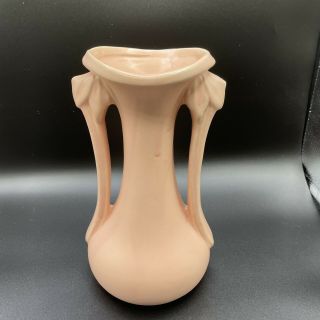 Vtg.  ‘40s Mccoy Pottery Usa Peach Art Deco Double Handled Vase 9 " Tall