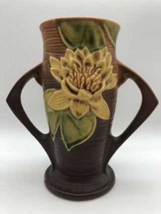 Roseville Pottery Vase 72 - 6 Water Lilly Brown And Yellow 6 " Tall