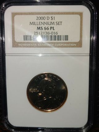 2000 D Sacagawea Dollar Millennium Set Ngc Ms66 Pl