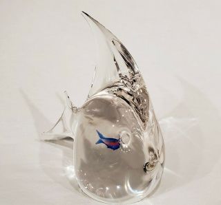 Signed Elio Raffaeli Oggetti Murano Fish In A Belly Glass Sculpture Paperweight 2