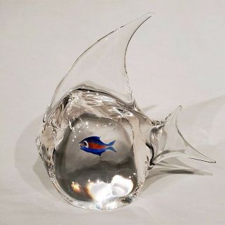 Signed Elio Raffaeli Oggetti Murano Fish In A Belly Glass Sculpture Paperweight 3