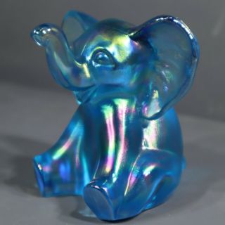 Vintage Art Glass - Fenton - Iridescent Blue Sitting Elephant Figurine
