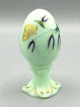Fenton Limited Edition Pale Green Opaque Glass Egg Hand Painted Gold Trim Signed
