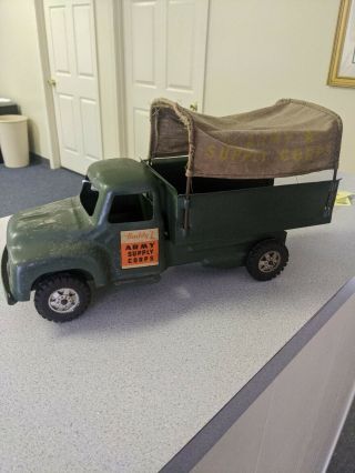 1950 Metal Buddy L Army Supply Corps Truck Green Good Shape For It 