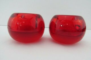 Iittala Finland Made Red Glass Round Votive Candle Holders Set Of 2