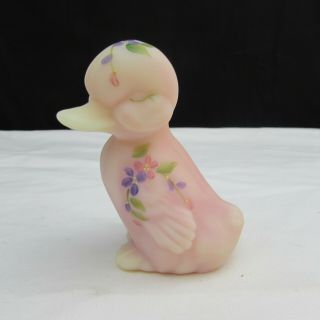 Fenton Burmese Satin Pink And Purple Florals Hand Painted Duckling 2005 C1426