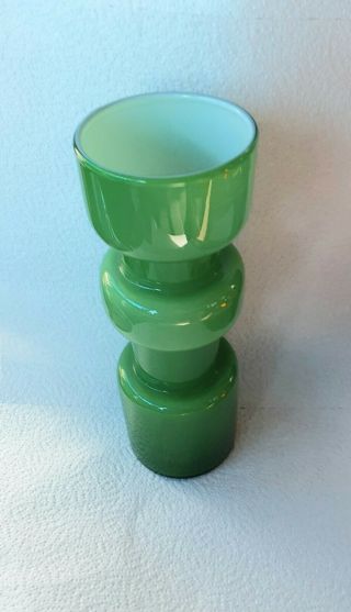 West Elm Mid Century Modern Green & White Cased Glass Vase W Label