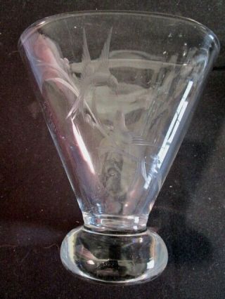 VINTAGE HAWKES ETCHED BIRD AND FLOWER CRYSTAL FAN VASE WITH BALL BASE 2