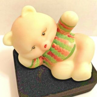 Fenton Glass Bear figurine Burmese relaxing sweater pink green hearts stripes 2