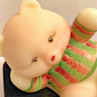 Fenton Glass Bear figurine Burmese relaxing sweater pink green hearts stripes 3