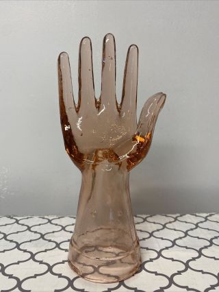 Pink “depression” Glass Hand W/ Fingers Jewelry Ring Display Holder