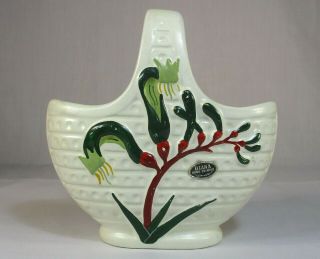 Diana Hand Painted Kangaroo Paw B - 17 Basket Vase Australian Pottery With Label