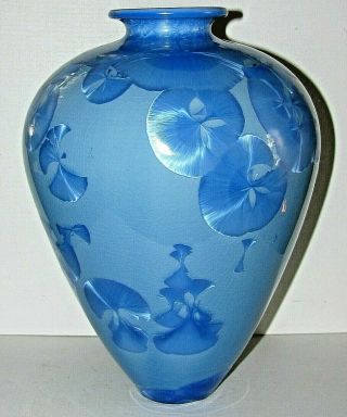 1.  Large Signed Marcotte Blue Crystalline Glazed Studio Pottery Vase