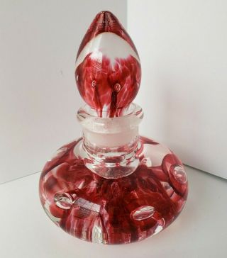 Joe St Clair Perfume Bottle Art Glass Controlled Bubbles Burgundy/pink Flowers