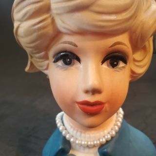 Vintage Napcoware Porcelain Lady Head Vase Blonde With Hair Bow C8496